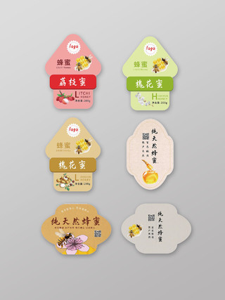 粉红色创意中国风蜂蜜系列包装标签设计